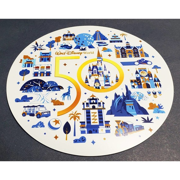 New! 5" WDW 50th Anniversary round Magnet for car or fridge in White color - Picture 3 of 4